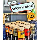 Feyza Design 12'li 200 ml Bambu Kapaklı Borosilikat Cam Baharatlık ve Etiket Seti - Seçenek 1