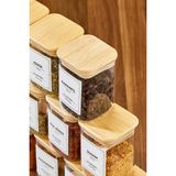 Feyza Design 12'li 200 ml Kare Bambu Vakum Kapaklı Cam Baharatlık Seti Kaşıklı - Seçenek 1