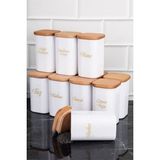 Feyza Design 12'li 300 ml Bambu Kapaklı Porselen Görünümlü Baharatlık Seti - Seçenek 1