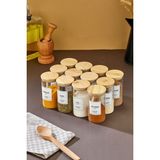 Feyza Design 12'li 300ML Bambu Kapaklı Cam Baharatlık Saklama Seti (Kaşık Dahil) - Seçenek 1