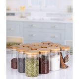 Feyza Design 12'li Bambu Kapaklı 250 ml Borosilikat Cam Baharatlık Seti - Seçenek 1