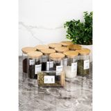 Feyza Design 12'li Bambu Kapaklı Borosilikat Cam Baharatlık Seti, 250 Ml, Etiketli - Seçenek 1