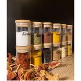 Feyza Design 12'li Bambu Vakumlu Cam Baharatlık Seti, 180 Ml, Etiketli, Şık ve Pratik - Seçenek 1