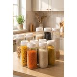 Feyza Design 12'li Uzun Cam Kavanoz Seti 1500 Ml, Saklama Kabı, Bakliyat, Makarna, Un, Şeker - Ahşap - Beyaz - Seçenek 1