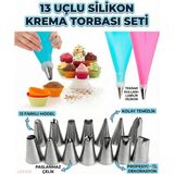 Feyza Design 13'lü Silikon Pasta Sıkma Torbası Seti, Krema ve Kek Süsleme Aracı - Cappuccino