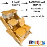Feyza Design 20 Parça Bambu Baharatlık Seti, Standlı Kavanozlar ve Hediyeli Kaşık - Seçenek 1