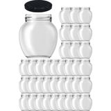 Feyza Design 210 ml Metal Siyah Konserve Kapaklı, Şeffaf Kar Küresi Yumurta Cam Kavanoz 36'lı - Ahşap