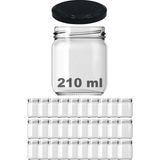 Feyza Design 210 ml Siyah Metal Kapaklı Cam Kavanoz Seti, 30 Adet, Şeffaf Tasarım - Ahşap