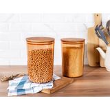 Feyza Design 2300ML Ahşap Kapaklı Saklama Kabı Seti, Sağlıklı ve Dayanıklı Tasarım - Altın - Seçenek 1