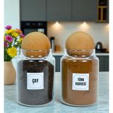 Feyza Design 2'li Ahşap Top Kapaklı Cam Kahve ve Çay Saklama Kavanozu Seti