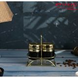 Feyza Design 2’li Cam Baharatlık Seti, Yuvarlak Tuzluk Biberlik Takımı ve Metal Stand - Seçenek 1