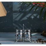 Feyza Design 2’li Cam Baharatlık Seti, Yuvarlak Tuzluk Biberlik ve Metal Stand - Seçenek 1