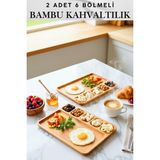 Feyza Design 2'li Doğal Bambu Kahvaltılık ve Servis Seti, 6 Bölmeli, Şık ve Sağlıklı - Ahşap - Bej