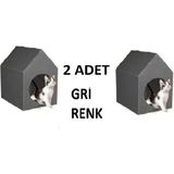 Feyza Design 2'li Gri Plastik Taşınabilir Kedi Köpek Evi Kulübesi Seti - Seçenek 1