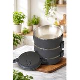 Feyza Design 3 Katlı Yemek Termosu ve Saklama Kabı, Pratik ve Şık Tasarım - Ahşap - Seçenek 1