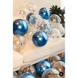 Feyza Design 30 Adet Mavi ve Gümüş Konfetli Şeffaf Balon Seti - Seçenek 1