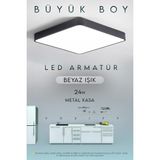 Feyza Design 30X30 cm Siyah Kasa LED Panel Avize, Çok Yönlü Aydınlatma - Ahşap - Beyaz - Seçenek 1