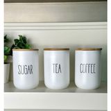 Feyza Design 3’lü 800 ml Saklama Kavanoz Seti, Çay, Şeker, Kahve, Pratik ve Şık - Ahşap - Beyaz - Seçenek 1