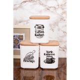 Feyza Design 3’lü 900 ml Ahşap Kapaklı Kahve Saklama Kabı Seti, Pratik ve Şık - Ahşap - Beyaz - Seçenek 1