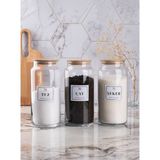 Feyza Design 3’lü Bambu Kapaklı Cam Kavanoz Seti, 1300 Ml, Çay, Şeker, Tuz ve Kahve Için - Altın