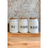 Feyza Design 3’lü Bambu Kapaklı Cam Kavanoz Seti, Çay, Kahve, Şeker 800 ml - Ahşap - Beyaz
