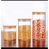 Feyza Design 3'lü Bambu Kapaklı Vakumlu Cam Kavanoz Seti, 1300/1100/800ML - Seçenek 1