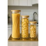 Feyza Design 3'lü Cam Kavanoz Seti, Ahşap Kapak, Vakumlu, 700-1000 ml - Ahşap - Beyaz