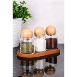 Feyza Design 3'lü Cam Kavanoz Seti, Ahşap Stand ve Top Kapak, Baharatlık, 300 ml - Seçenek 1