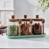 Feyza Design 3'lü Cam Kavanoz Seti, Akasya Kapak ve Kaşıklı, 550 Ml, Şık ve Kullanışlı - Ahşap