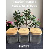 Feyza Design 3'lü Cam Kavanoz Seti, Bambu Kapaklı, Vakumlu, 750 Ml, Saklama Çözümü - Ahşap - Beyaz