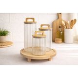 Feyza Design 3'lü Cam Kavanoz Seti, Vakumlu Bambu Kapaklı, 1300-900-700 ml - Ahşap
