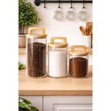 Feyza Design 3’lü Cam Kavanoz Seti, Vakumlu Bambu Kapaklı, Çizgili, 1300 Ml, 900 Ml, 750 ml - Ahşap - Beyaz - Seçenek 1
