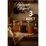 Feyza Design 3’lü Çizgili Cam Baharatlık Seti, Bambu Vakum Kapaklı, Hava Geçirmez, 1095 ml
