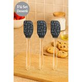 Feyza Design 3'lü Desenli Silikon Spatula Seti, Şeffaf Saplı, Isıya Dayanıklı - Ahşap - Seçenek 1