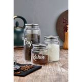 Feyza Design 3'lü Metal Kapaklı Vakumlu Saklama Kabı Seti, Çay, Şeker, Kahve 1300/800/500 ml - Altın - Gümüş - Bakır