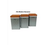 Feyza Design 3'lü Metal Saklama Kavanozu Seti, Çay Kahve Şeker Için Perfect - Altın