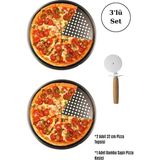 Feyza Design 3'lü Pizza Tepsisi ve Kesici Seti, Şık ve Pratik Mutfak Aksesuarları - Antrasit