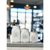 Feyza Design 3'lü Porselen Saklama Kavanoz Seti, 3 Boy 1000ML, 750ML, 500ML - Ahşap - Beyaz - Seçenek 1
