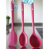 Feyza Design 3'lü Silikon Kepçe, Spatula ve Kaşık Seti, Fuşya, 35 cm - Amber - Seçenek 1