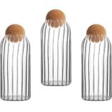 Feyza Design 3'lü Top Mantar Kapaklı Çizgili Cam Kavanoz ve Baharatlık Seti 1200 ml - Altın
