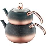 Feyza Design 4 Parça Granit Küre Çaydanlık Seti Büyük Boy, Dayanıklı ve Şık Tasarım - Altın - Seçenek 1