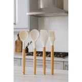 Feyza Design 4 Parça Silikon Mutfak Aletleri Seti, Ahşap Saplı Spatula, Kaşık, Kepçe, Fırça - Seçenek 1