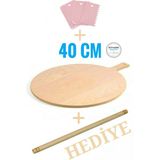 Feyza Design 40 cm Bazlama ve Hamur Açma Tahtası, Oklava ve Kesici Hediye ile - Ahşap - Ceviz - Seçenek 1