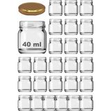 Feyza Design 40 ml Şeffaf Cam Kavanoz, 25'li, Metal Gold Kapaklı, Numune Seti - Altın
