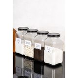 Feyza Design 4’lü 3l Cam Kavanoz Seti, Metal Kapaklı Saklama, Çay, Şeker, Un, Tuz - Ahşap