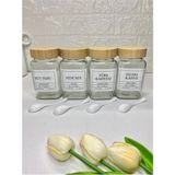 Feyza Design 4'lü 500ML Bambu Kapaklı Kahve ve Süt Tozu Kavanozu Seti - Ahşap - Bej