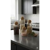 Feyza Design 4’lü Cam Baharatlık Seti Mantar Kapaklı Modern Mutfak Organizer - Ahşap - Beyaz