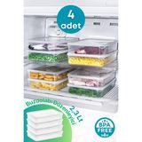 Feyza Design 4’lü Derin Dondurucu Saklama Kabı Seti, 2,3 Lt, Şeffaf, Düzenleyici - Ahşap - Beyaz - Seçenek 1