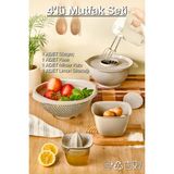 Feyza Design 4'lü Mutfak ve Çeyiz Seti, Süzgeç, Kase, Mikser Kabı, Limon Sıkacağı - Ahşap - Bej - Seçenek 1