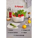 Feyza Design 5 Parça Set: Süzgeçli Sebze Meyve Yıkama, Kesme Tahtası, Limon Sıkacağı - Antrasit - Seçenek 1